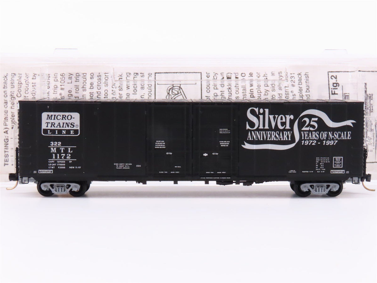 N Micro-Trains MTL 102030 25th Anniversary 60&#39; Double Plug Doors Box Car #1172