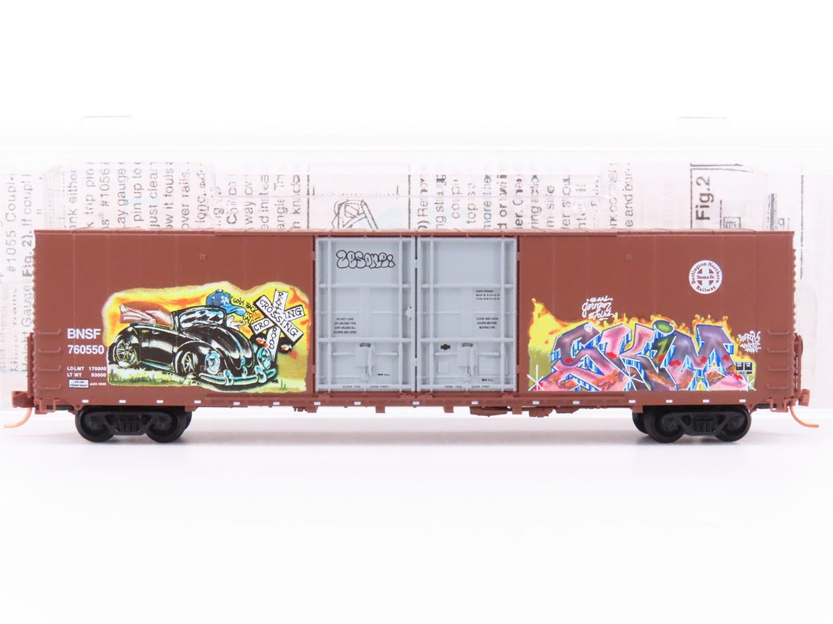 N Micro-Trains MTL GCS Car #12 BNSF &quot;California&quot; 60&#39; Box Car #760550 w/ Graffiti