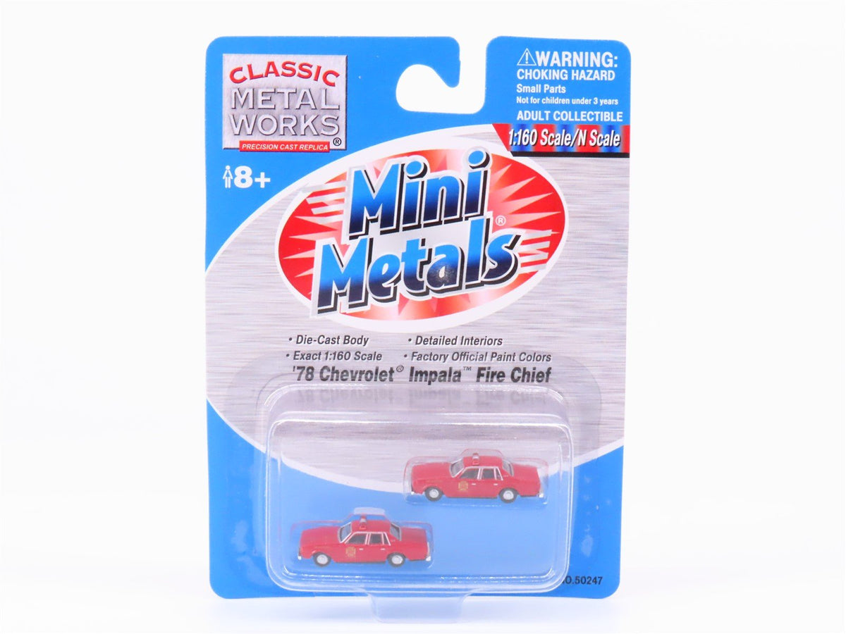 N Scale CMW Mini Metals 50247 78&#39; Chevy Impala Fire Chief Car 2-Pack