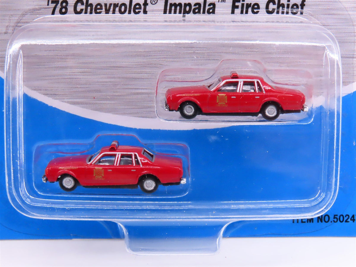 N Scale CMW Mini Metals 50247 78&#39; Chevy Impala Fire Chief Car 2-Pack