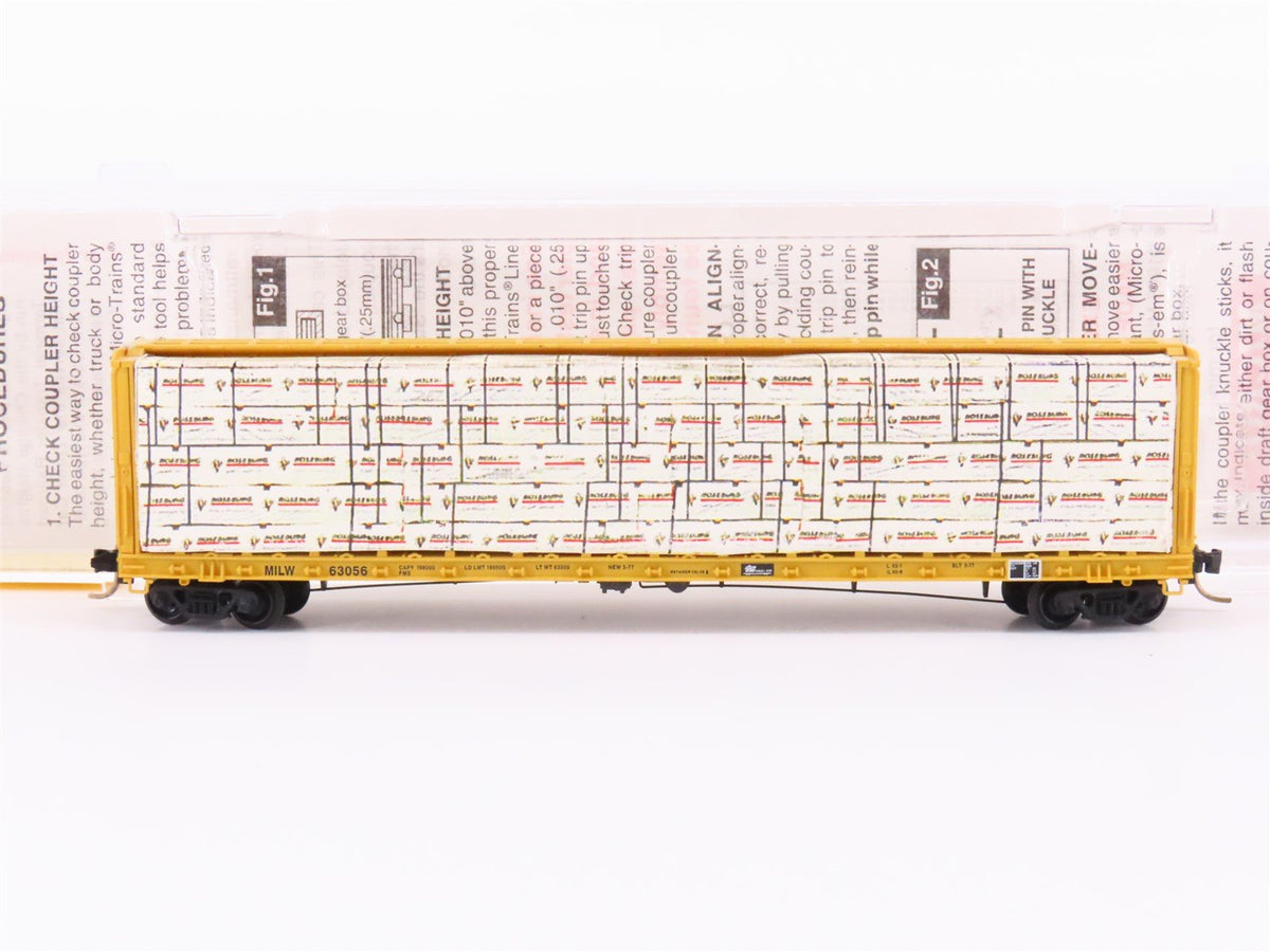 N Micro-Trains MTL 53050 MILW Milwaukee 60&#39; 8&quot; Flat Car #63056 w/ Custom Load