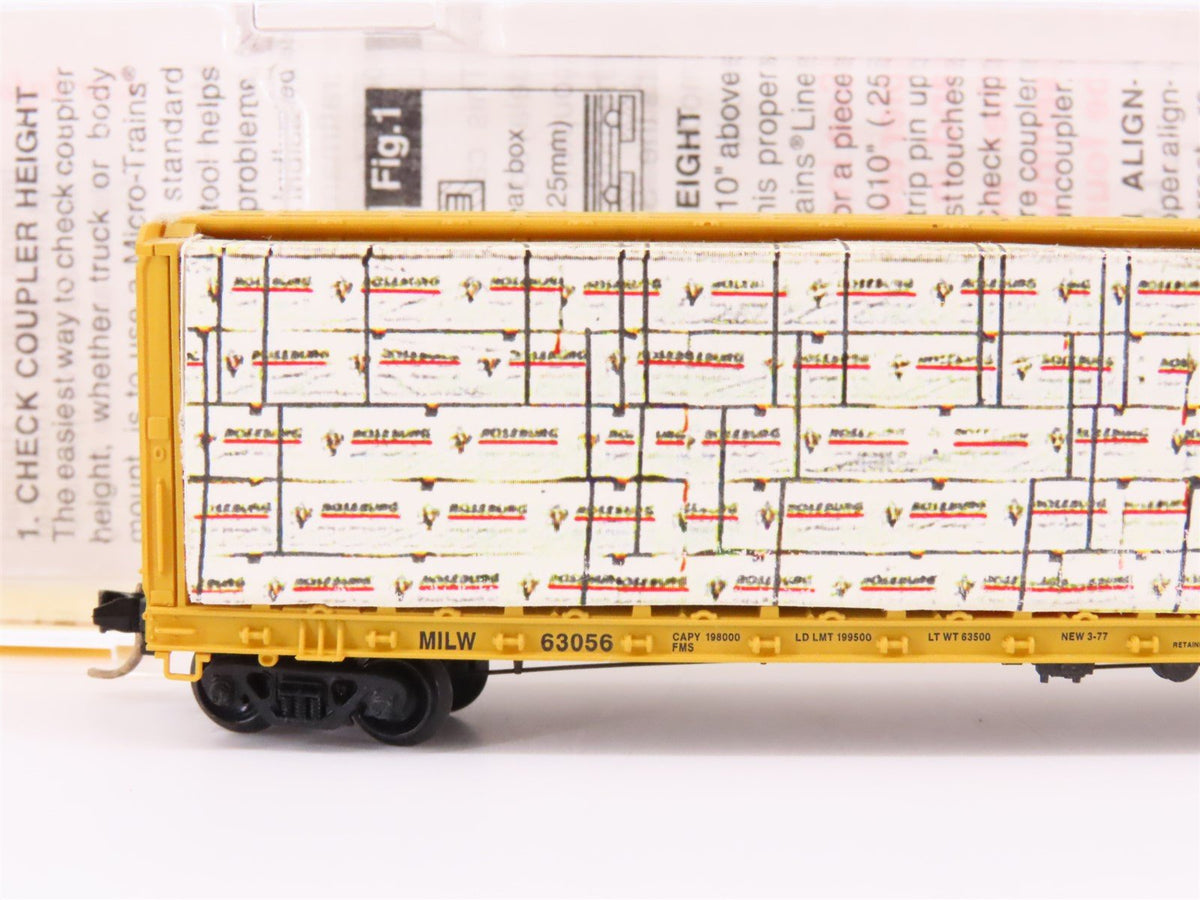 N Micro-Trains MTL 53050 MILW Milwaukee 60&#39; 8&quot; Flat Car #63056 w/ Custom Load