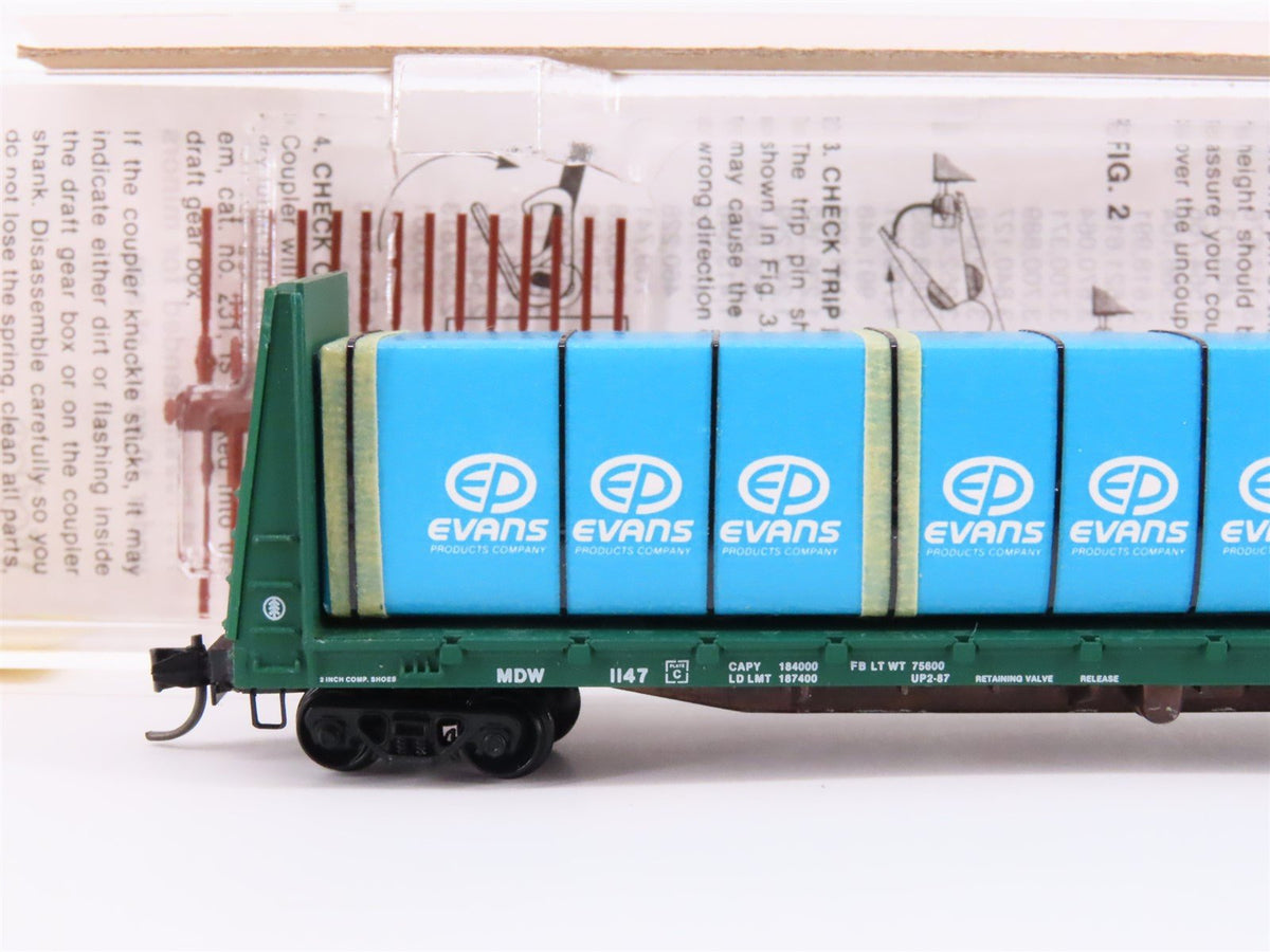 N Kadee Micro-Trains MTL 54100 MDW 61&#39; 8&quot; Bulkhead Flat Car #1147 w/ Custom Load