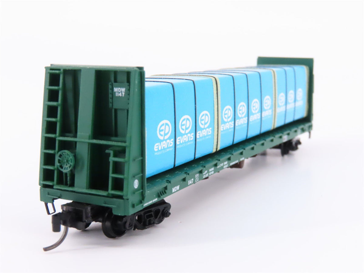 N Kadee Micro-Trains MTL 54100 MDW 61&#39; 8&quot; Bulkhead Flat Car #1147 w/ Custom Load