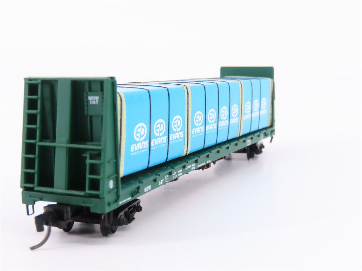 N Kadee Micro-Trains MTL 54100 MDW 61&#39; 8&quot; Bulkhead Flat Car #1147 w/ Custom Load