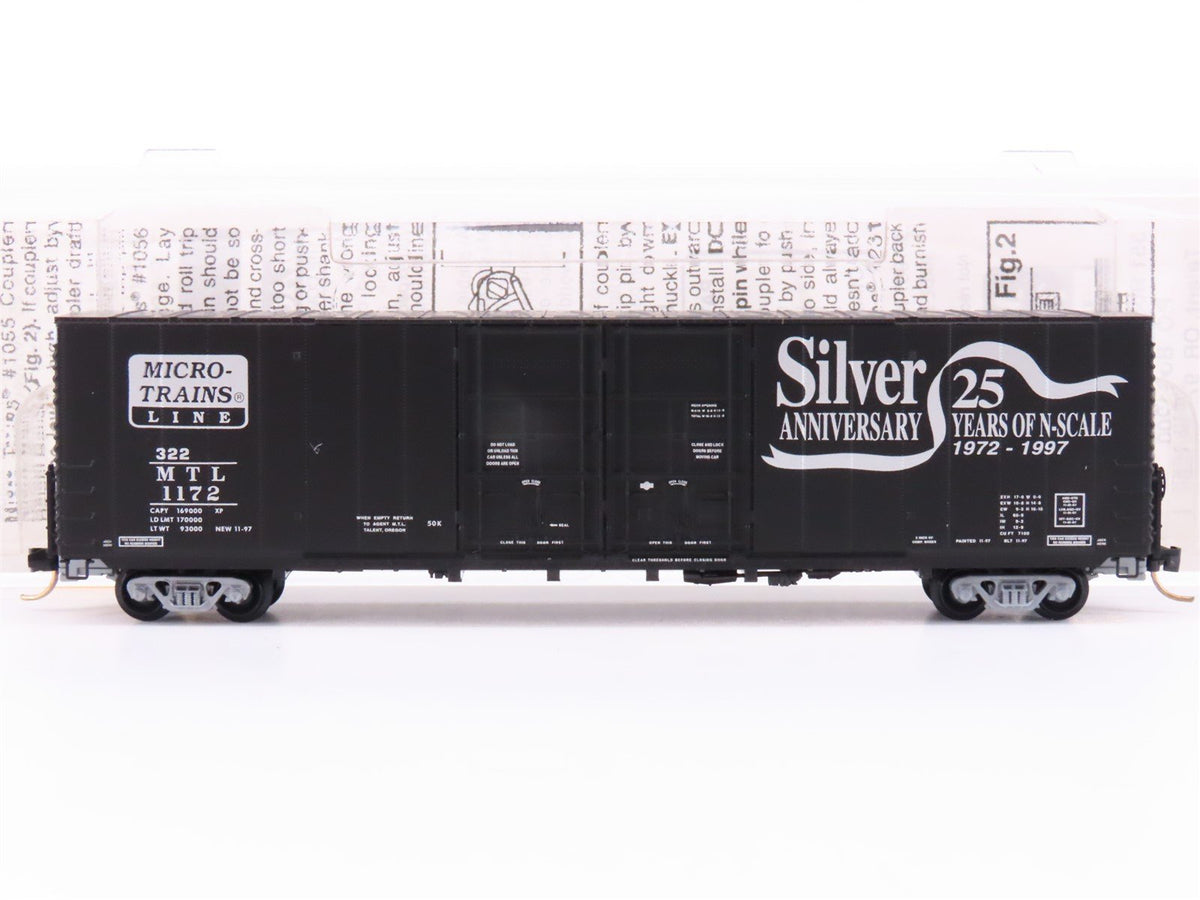 N Micro-Trains MTL 102030 25th Anniversary 60&#39; Double Plug Doors Box Car #1172