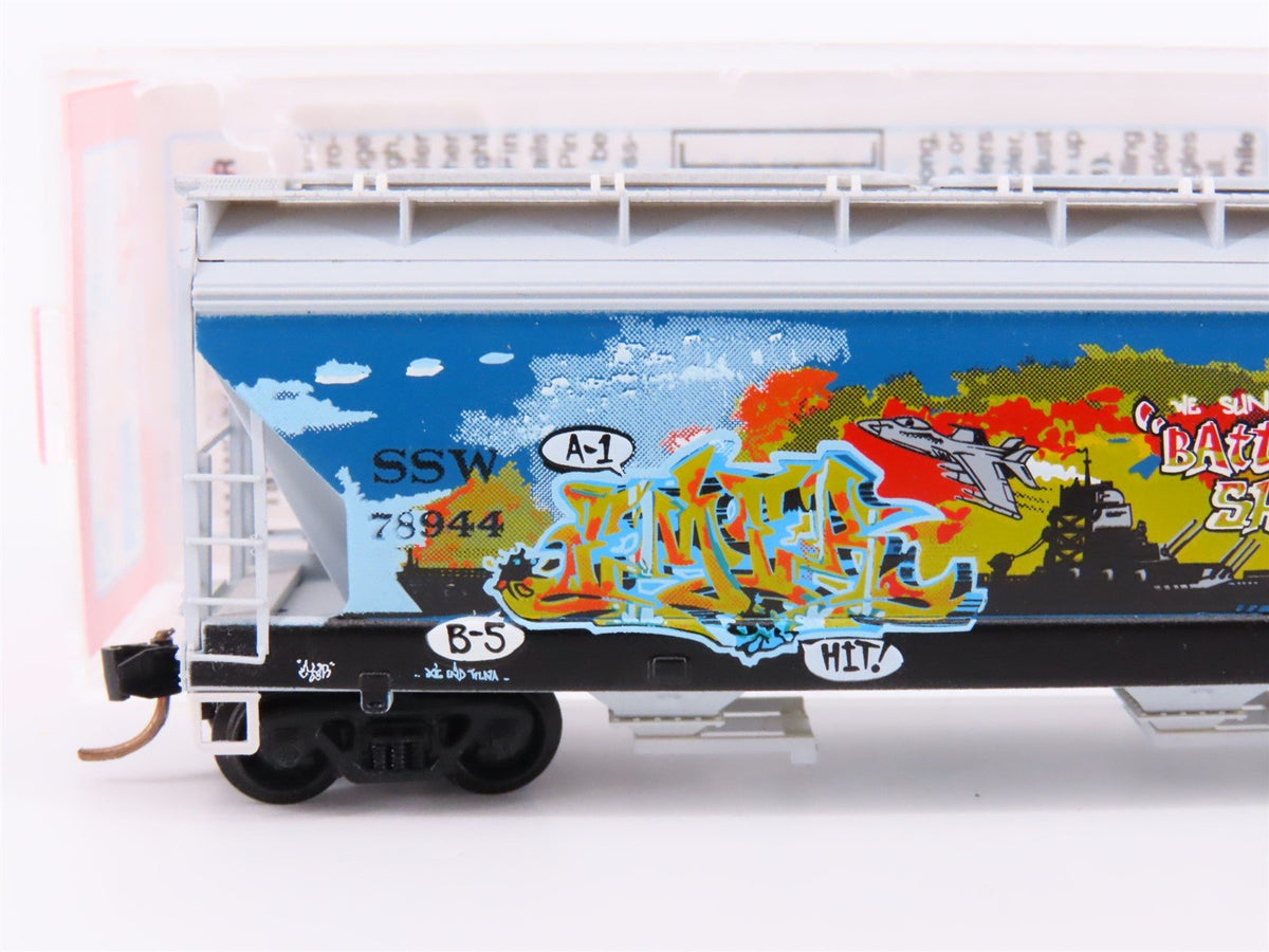 N Micro-Trains MTL GCS Car #6 SSW &quot;Battle Ship&quot; 3-Bay Hopper #78944 w/ Graffiti