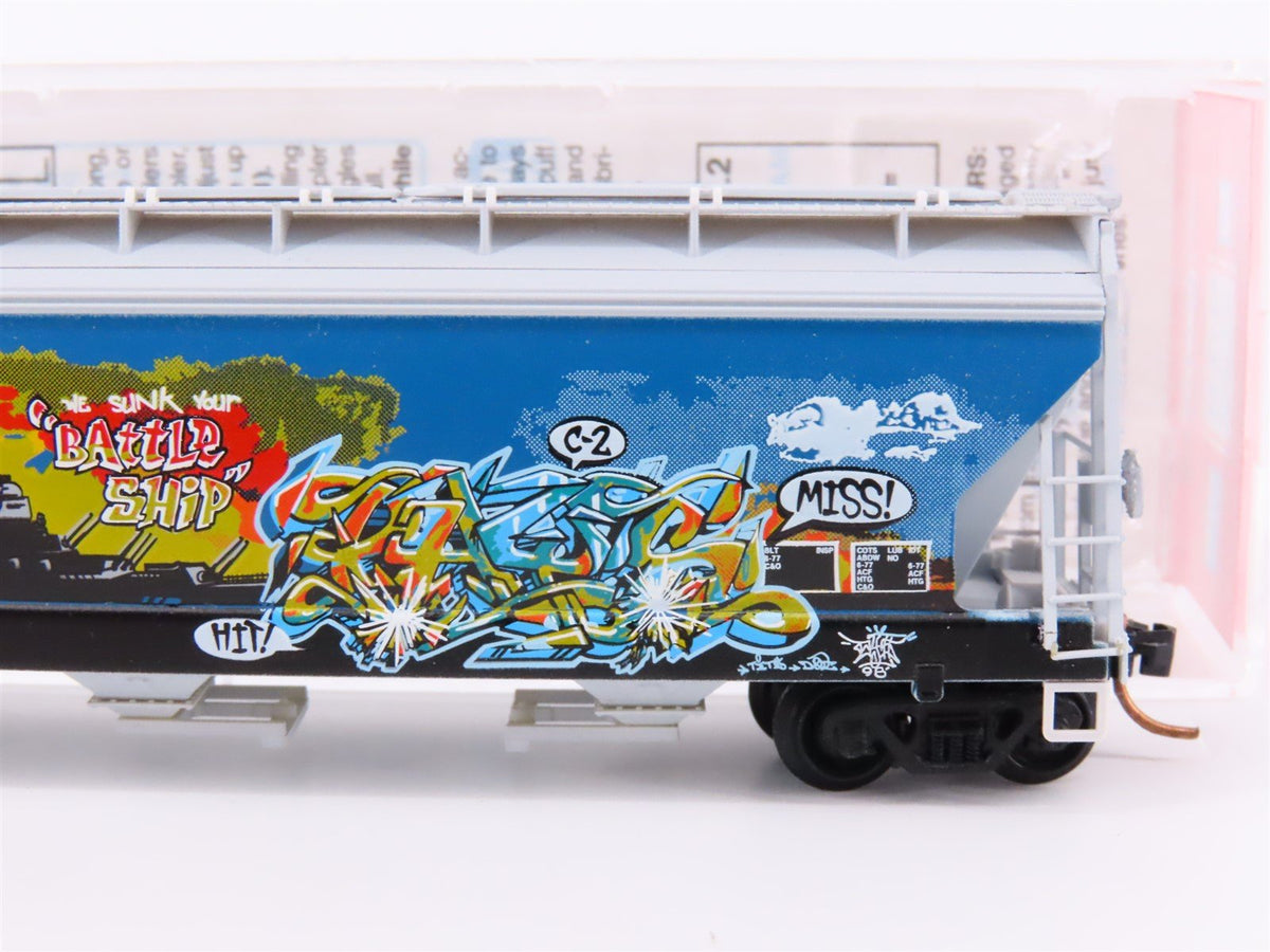 N Micro-Trains MTL GCS Car #6 SSW &quot;Battle Ship&quot; 3-Bay Hopper #78944 w/ Graffiti