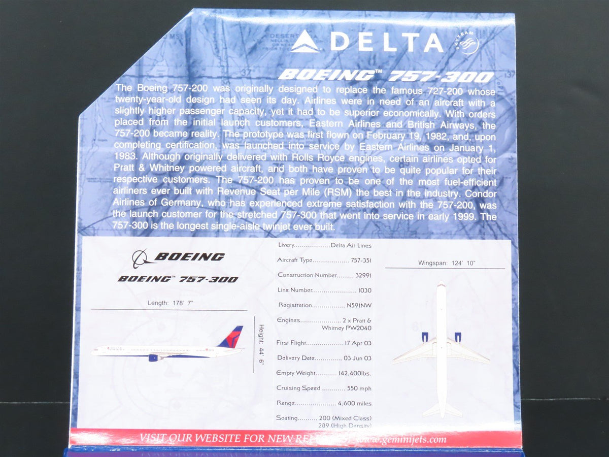 1:400 Scale GeminiJets GJDAL990 Delta Air Lines Boeing 757-300 Airliner