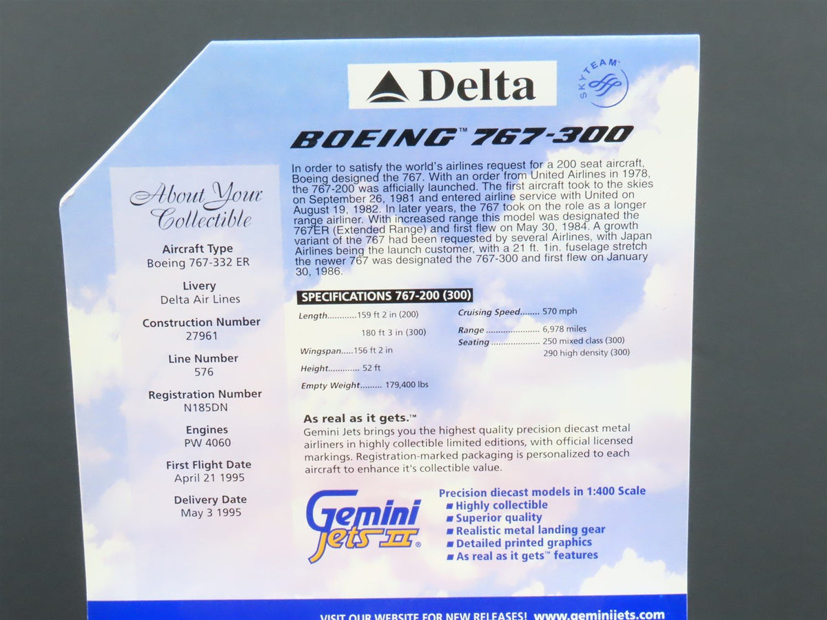 1:400 Scale GeminiJets GJDAL451 Delta Air Lines Boeing 767-300 Airliner