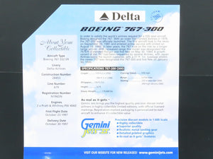 1:400 Scale GeminiJets GJDAL446 Delta Air Lines Boeing 767-300 Airliner
