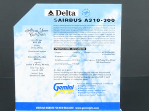 1:400 Scale GeminiJets GJDAL331 Delta Air Lines Airbus A310-300 Airliner