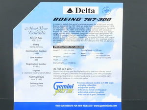 1:400 Scale GeminiJets GJDAL454 Delta Air Lines Boeing 767-300 Airliner