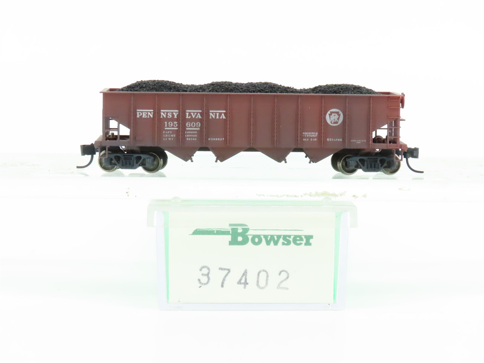 N Bowser 37402 PRR Pennsylvania 4-Bay Hopper #195609 w/ Load - Custom Weathered