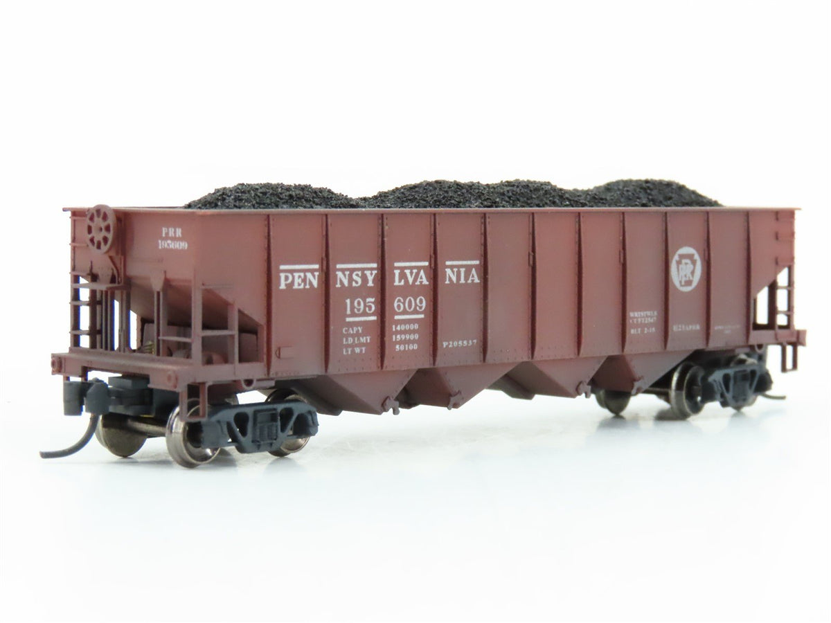 N Bowser 37402 PRR Pennsylvania 4-Bay Hopper #195609 w/ Load - Custom Weathered