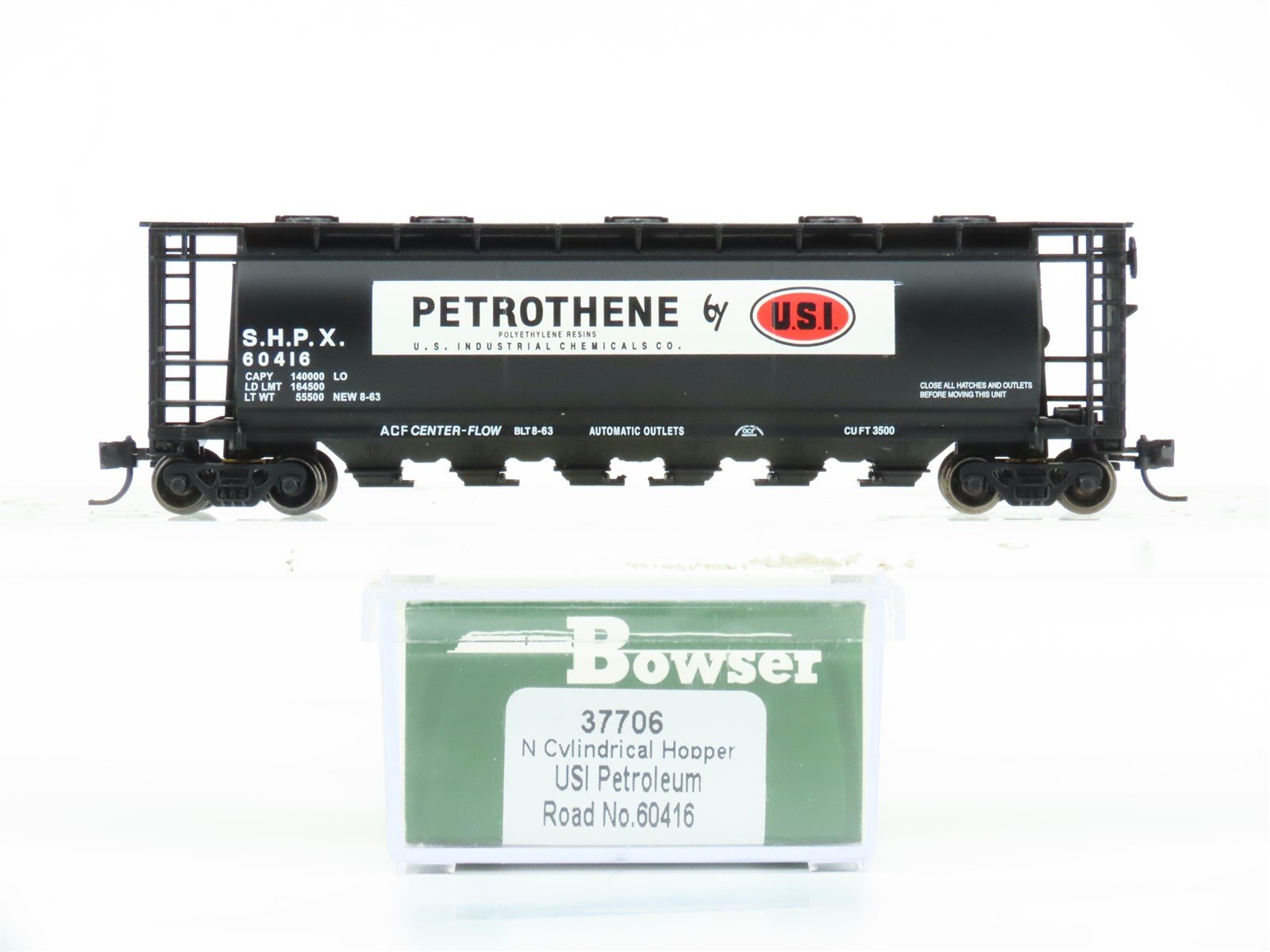 N Scale Bowser 37706 SHPX USI Petrothene 6-Bay Cylindrical Hopper #60416