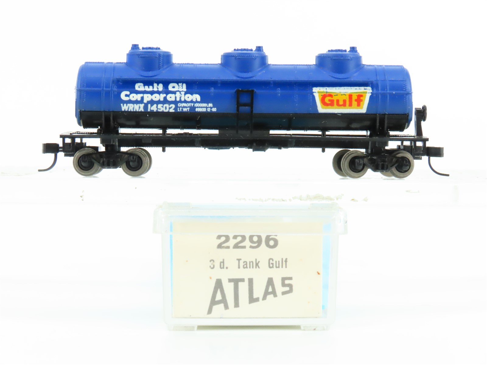 N Scale Atlas 2296 WRMX Gulf Oil 3-Dome Tank Car #14502