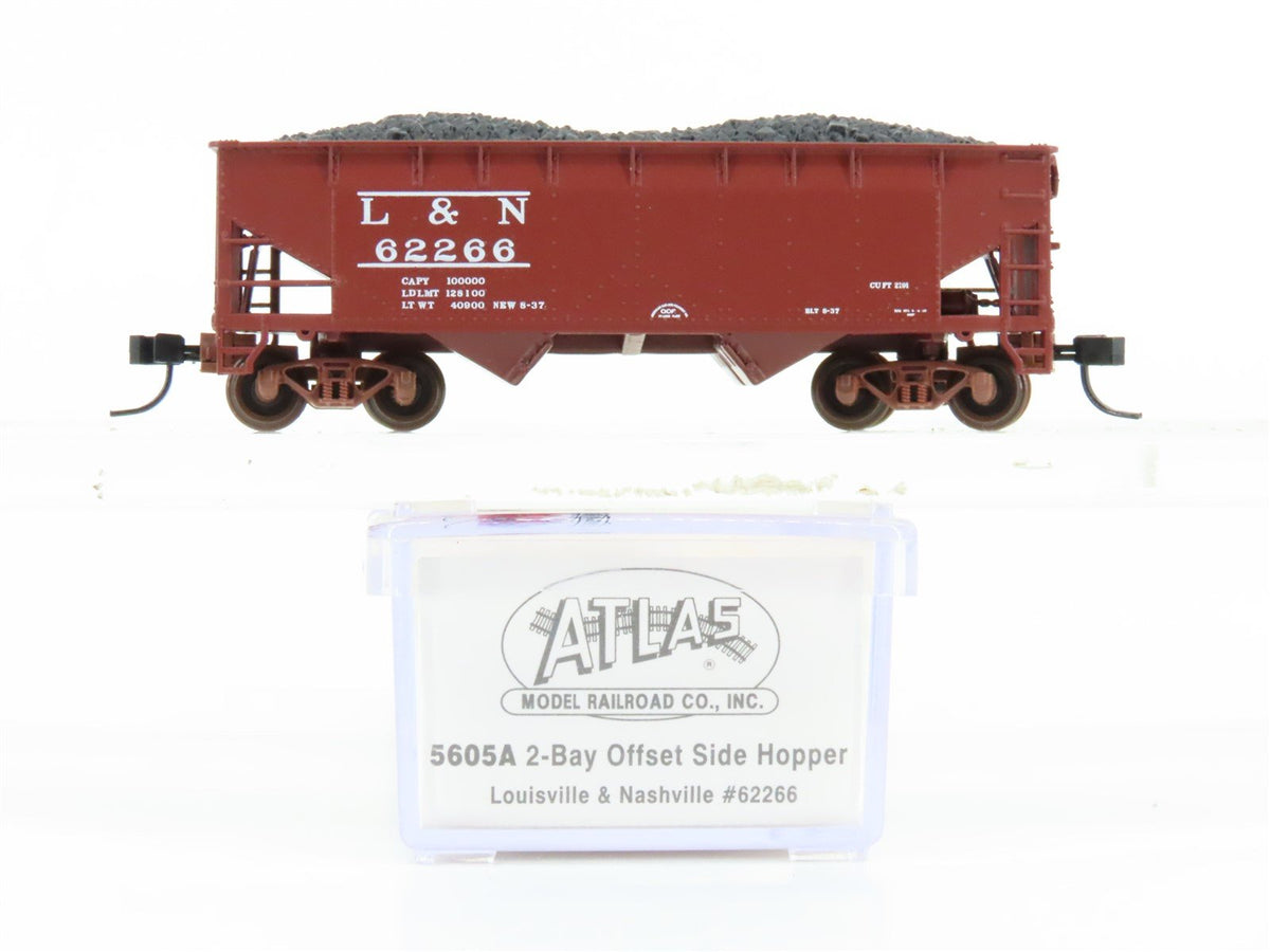 N Scale Atlas 5605A L&amp;N Louisville &amp; Nashville 2-Bay Offset Hopper #62266 w/Load