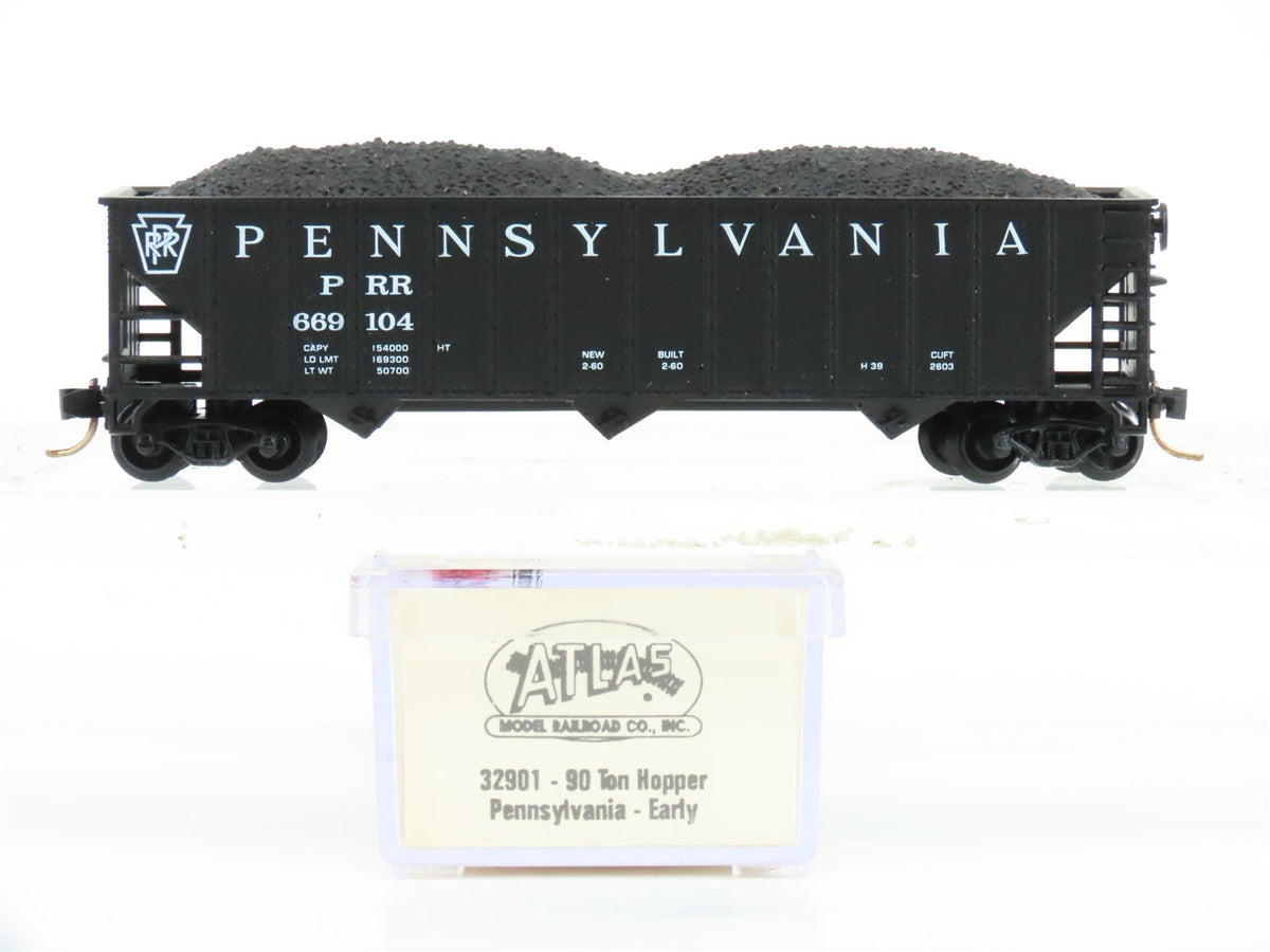 N Scale Atlas 32901 PRR Pennsylvania 90-Ton 3-Bay Hopper #669104 w/ Load