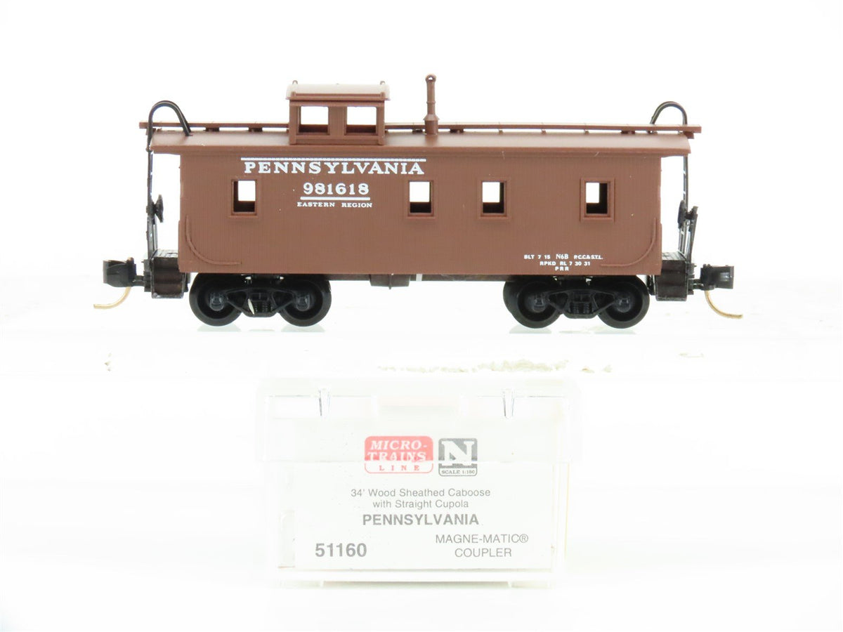 N Micro-Trains MTL 51160 PRR Pennsylvania 34&#39; Offset Cupola Wood Caboose #981618