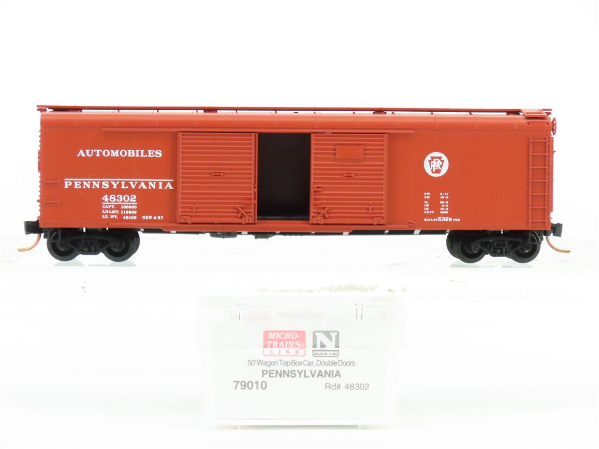 N Micro-Trains MTL 79010 PRR Pennsylvania 50&#39; Wagon Top Auto Box Car #48302