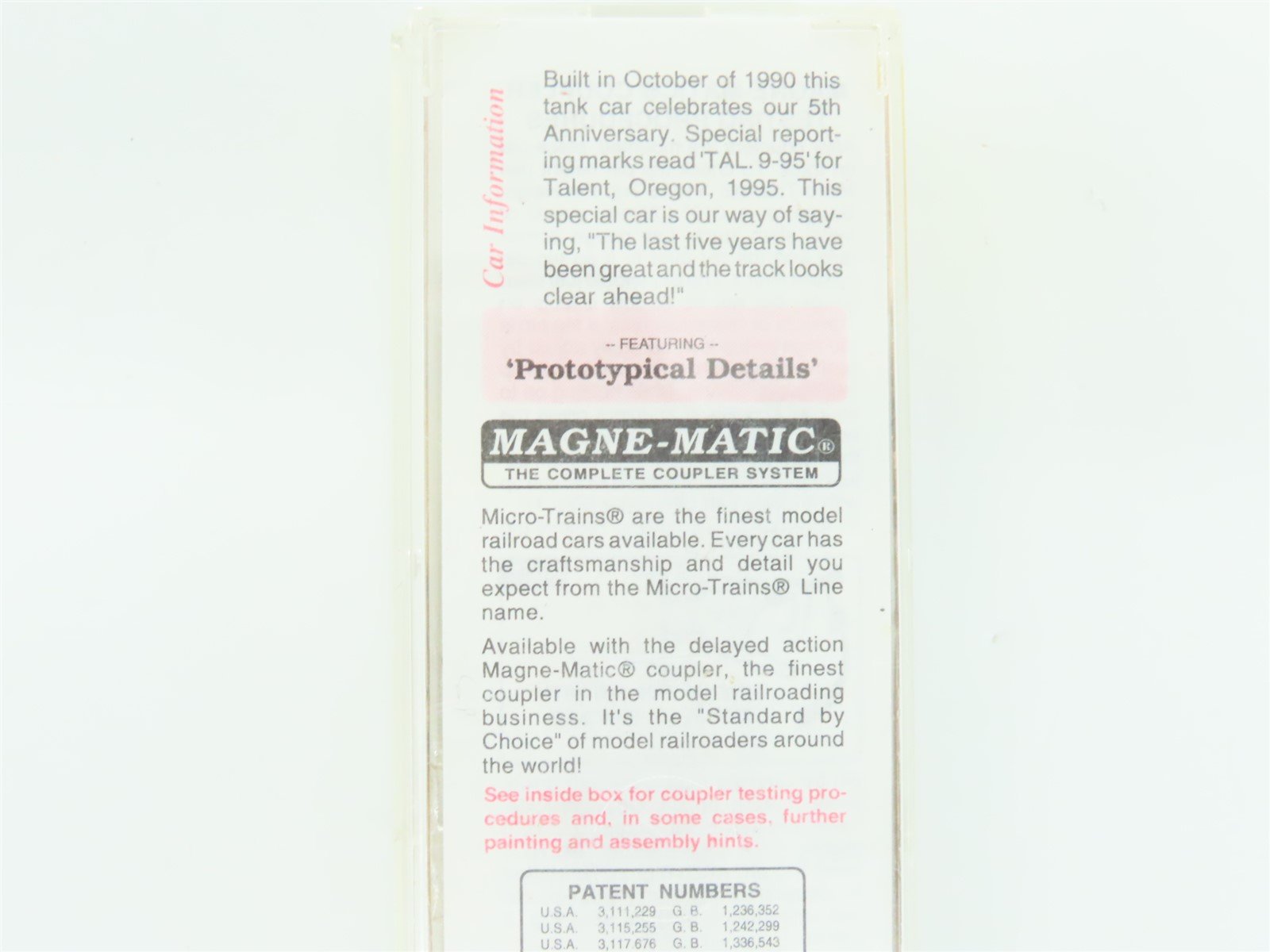 N Scale Micro-Trains MTL 65380 5th Anniversary Single Dome Tank Car #1995