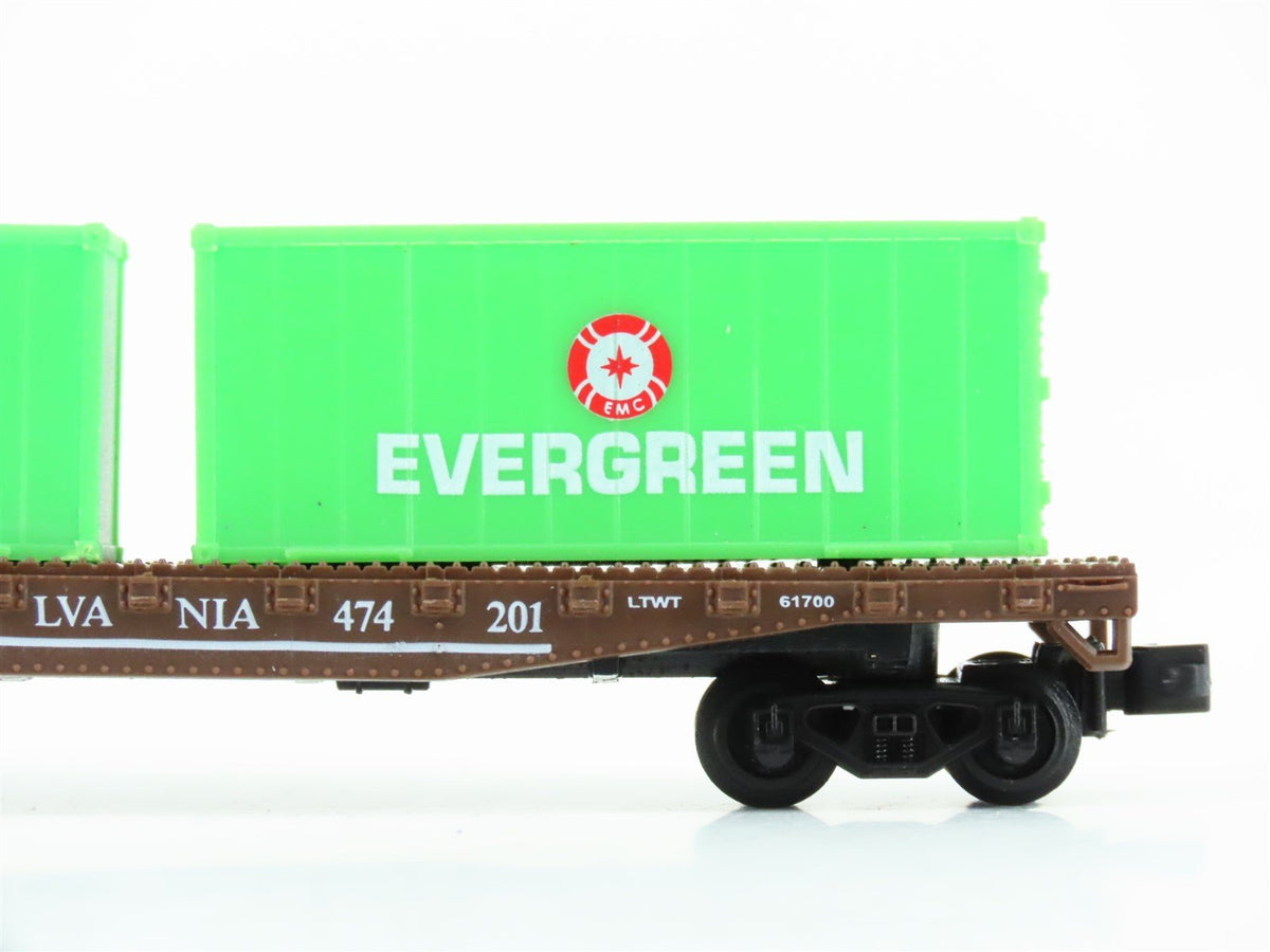 N Model Power 84003 PRR Pennsylvania 50&#39; Flat Car #474201 w/Evergreen Containers