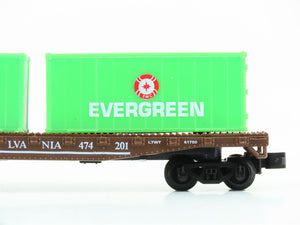 N Model Power 84003 PRR Pennsylvania 50' Flat Car #474201 w/Evergreen Containers