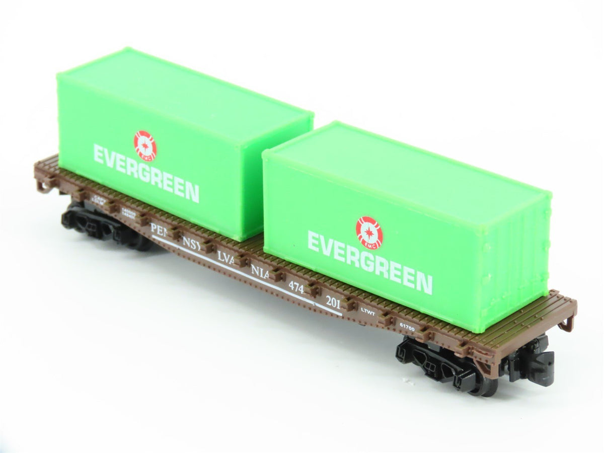 N Model Power 84003 PRR Pennsylvania 50&#39; Flat Car #474201 w/Evergreen Containers