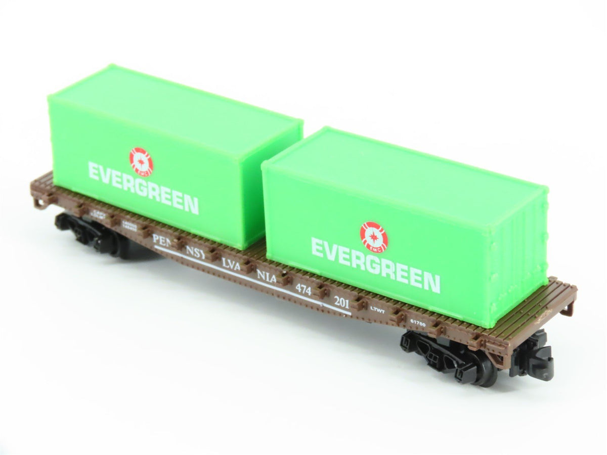 N Model Power 84003 PRR Pennsylvania 50&#39; Flat Car #474201 w/Evergreen Containers