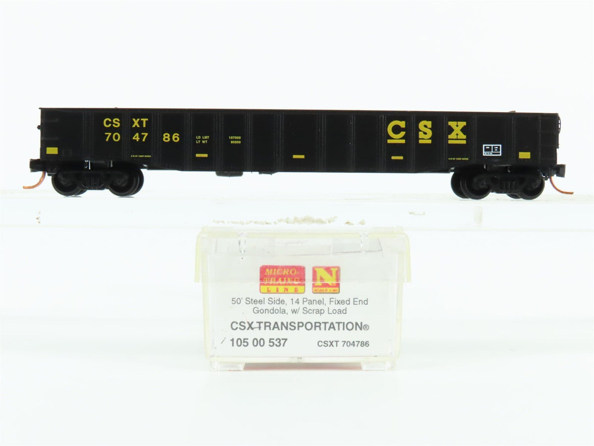 N Micro-Trains MTL 10500537 CSX 50&#39; Fixed End Gondola #704786 w/ Scrap Load