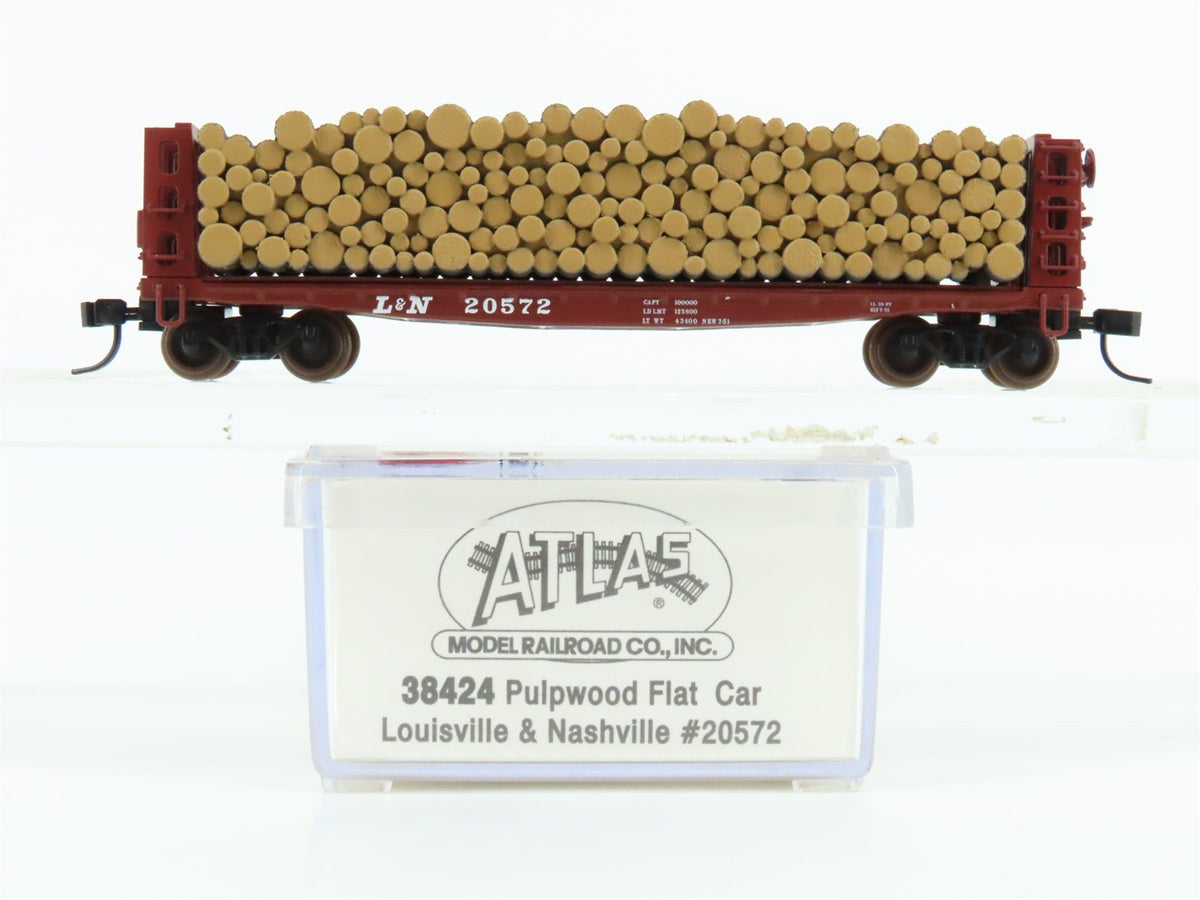 N Scale Atlas 38424 L&amp;N Louisville &amp; Nashville Pulpwood Flat Car #20572 w/ Load