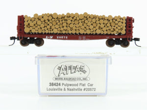 N Scale Atlas 38424 L&N Louisville & Nashville Pulpwood Flat Car #20572 w/ Load