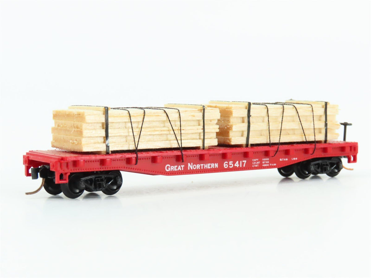 N Scale Atlas 38071 GN Great Northern 50&#39; Flat Car #65417 w/ Custom Lumber Load