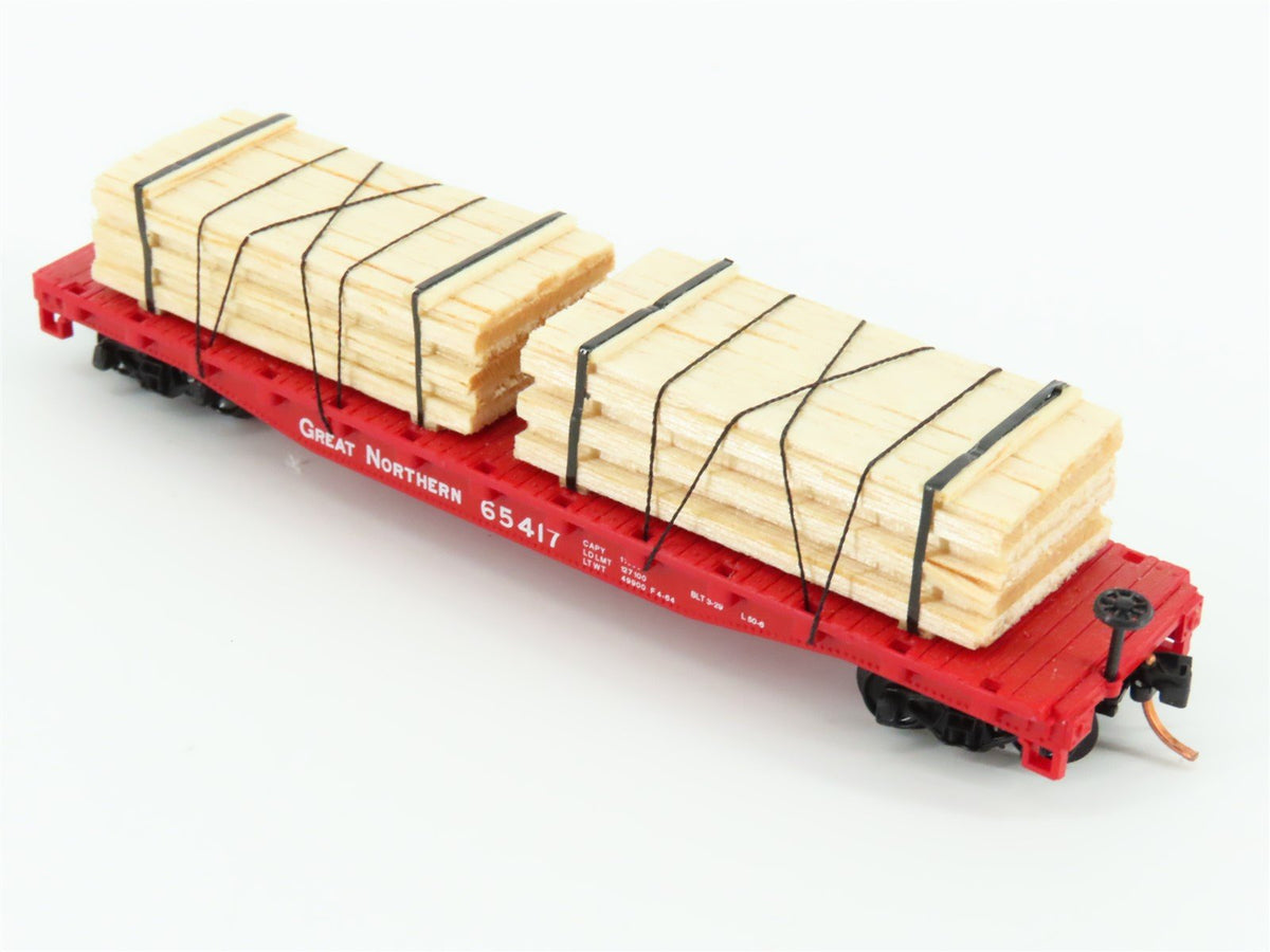 N Scale Atlas 38071 GN Great Northern 50&#39; Flat Car #65417 w/ Custom Lumber Load