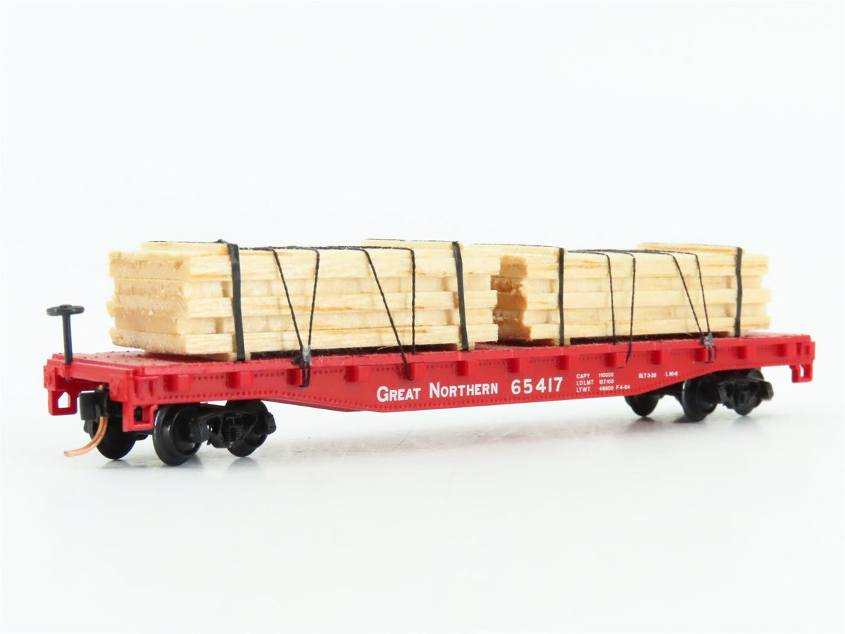 N Scale Atlas 38071 GN Great Northern 50&#39; Flat Car #65417 w/ Custom Lumber Load