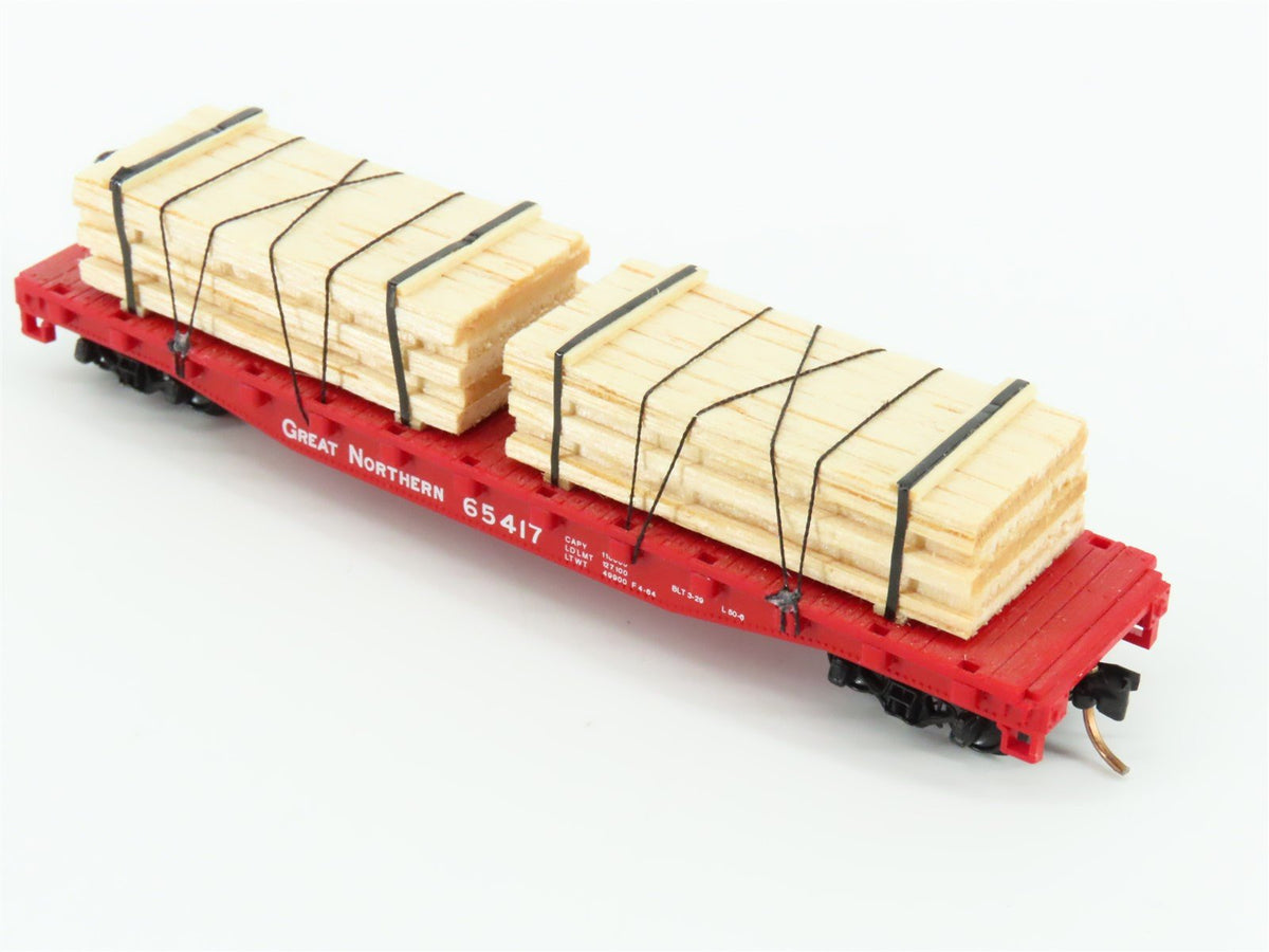 N Scale Atlas 38071 GN Great Northern 50&#39; Flat Car #65417 w/ Custom Lumber Load