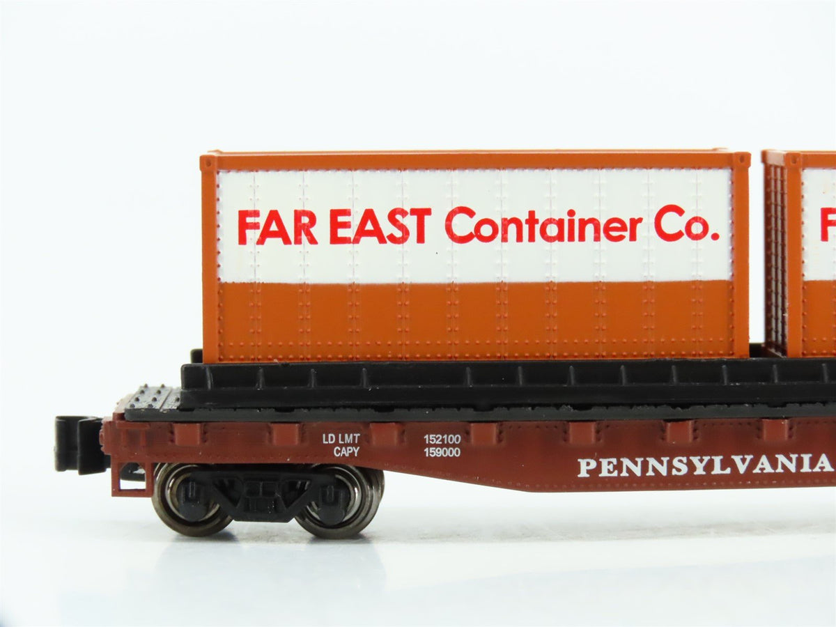 N Bachmann 18956 PRR Pennsylvania 50&#39; Flat Car #469524 w/ Far East Containers