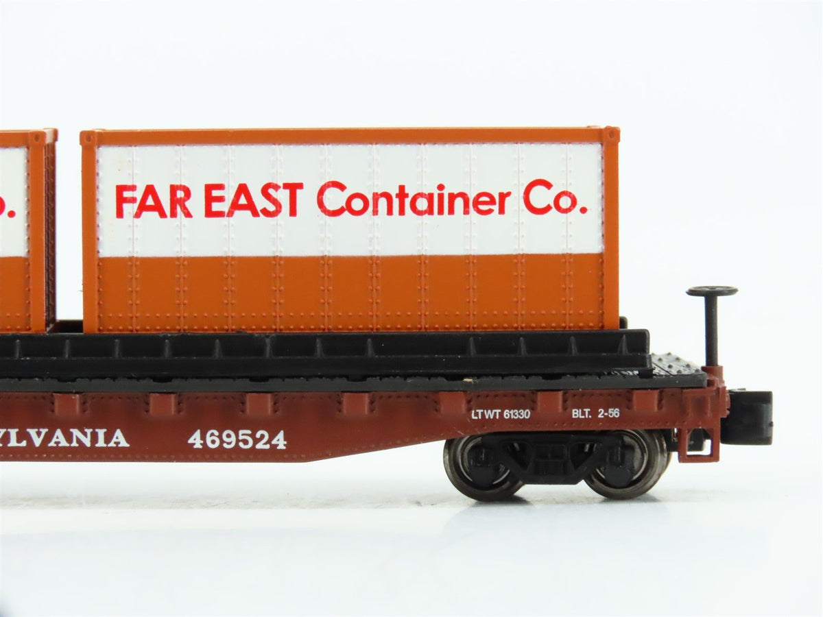 N Bachmann 18956 PRR Pennsylvania 50&#39; Flat Car #469524 w/ Far East Containers