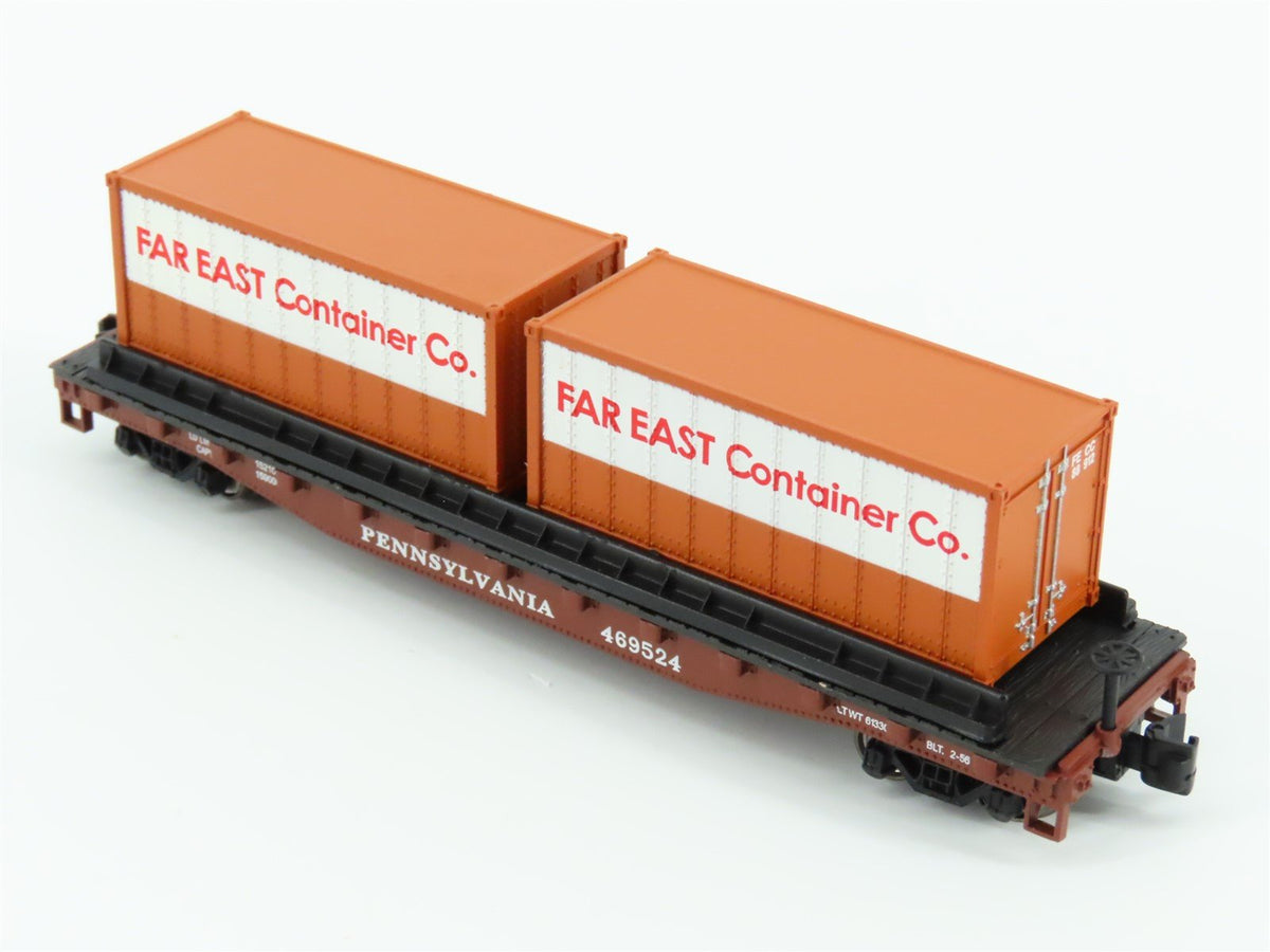 N Bachmann 18956 PRR Pennsylvania 50&#39; Flat Car #469524 w/ Far East Containers