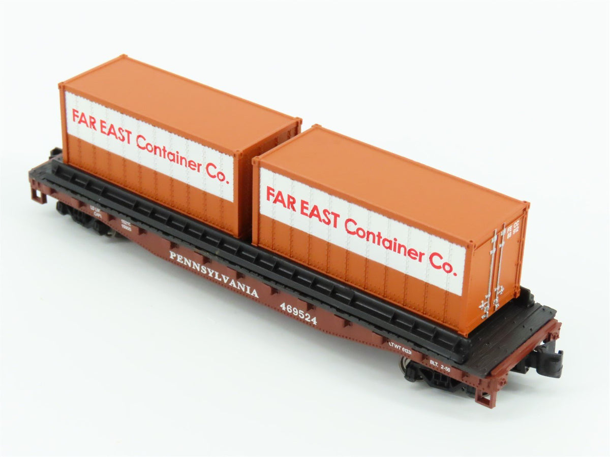 N Bachmann 18956 PRR Pennsylvania 50&#39; Flat Car #469524 w/ Far East Containers