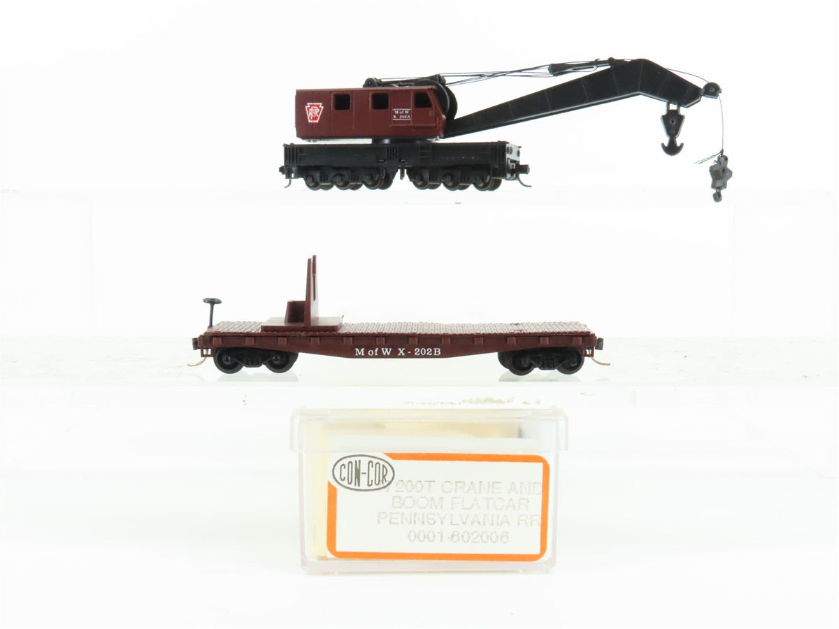 N Con-Cor 0001-602006 PRR Pennsylvania MofW Crane w/ Boom Flat Car #X-202A&amp;B