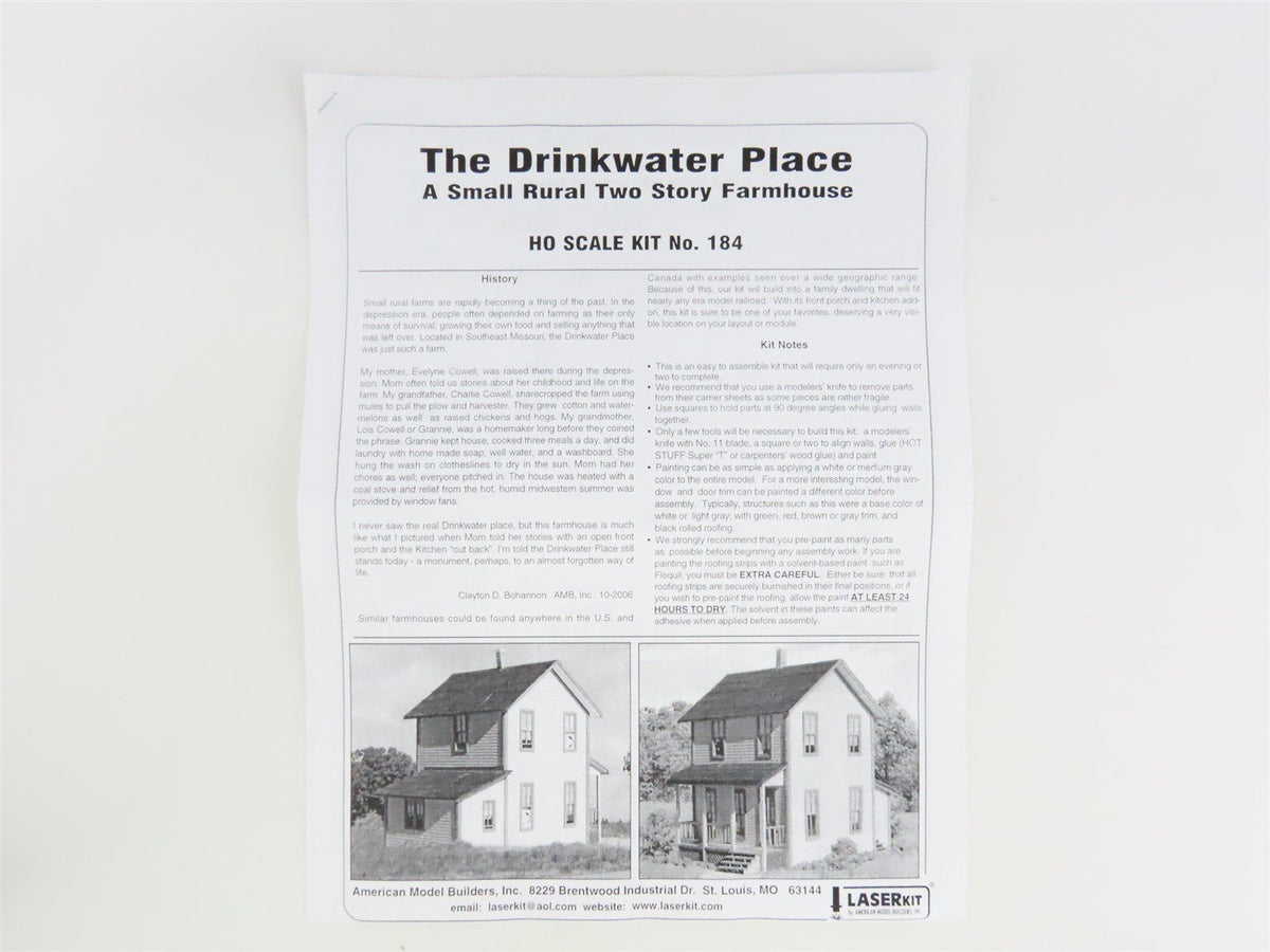 HO 1/87 Scale American Model Builders LaserKit #184 The Drinkwater Place