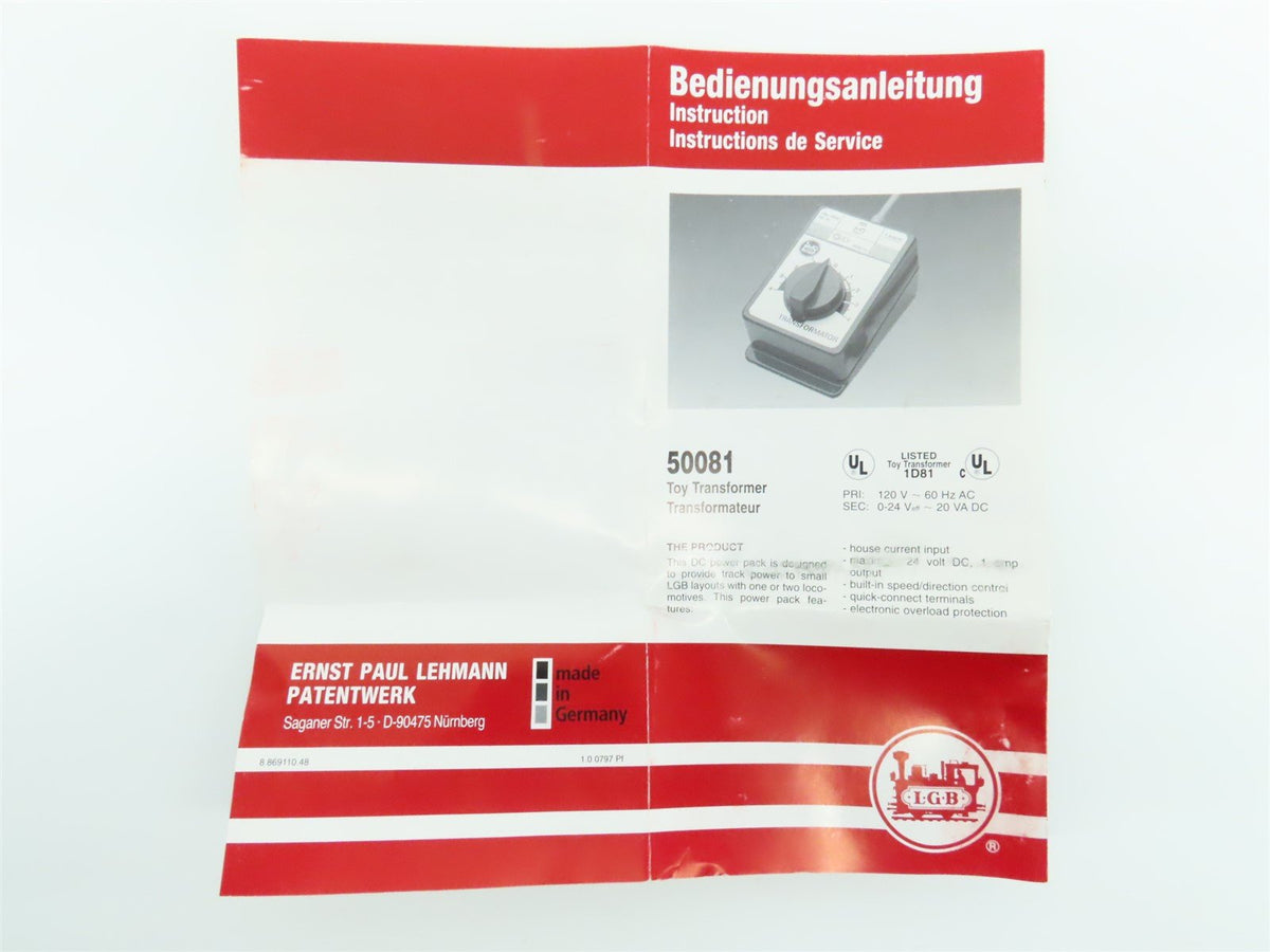 G Scale LGB 50081 DC Transformer/Controller - 24V 1A