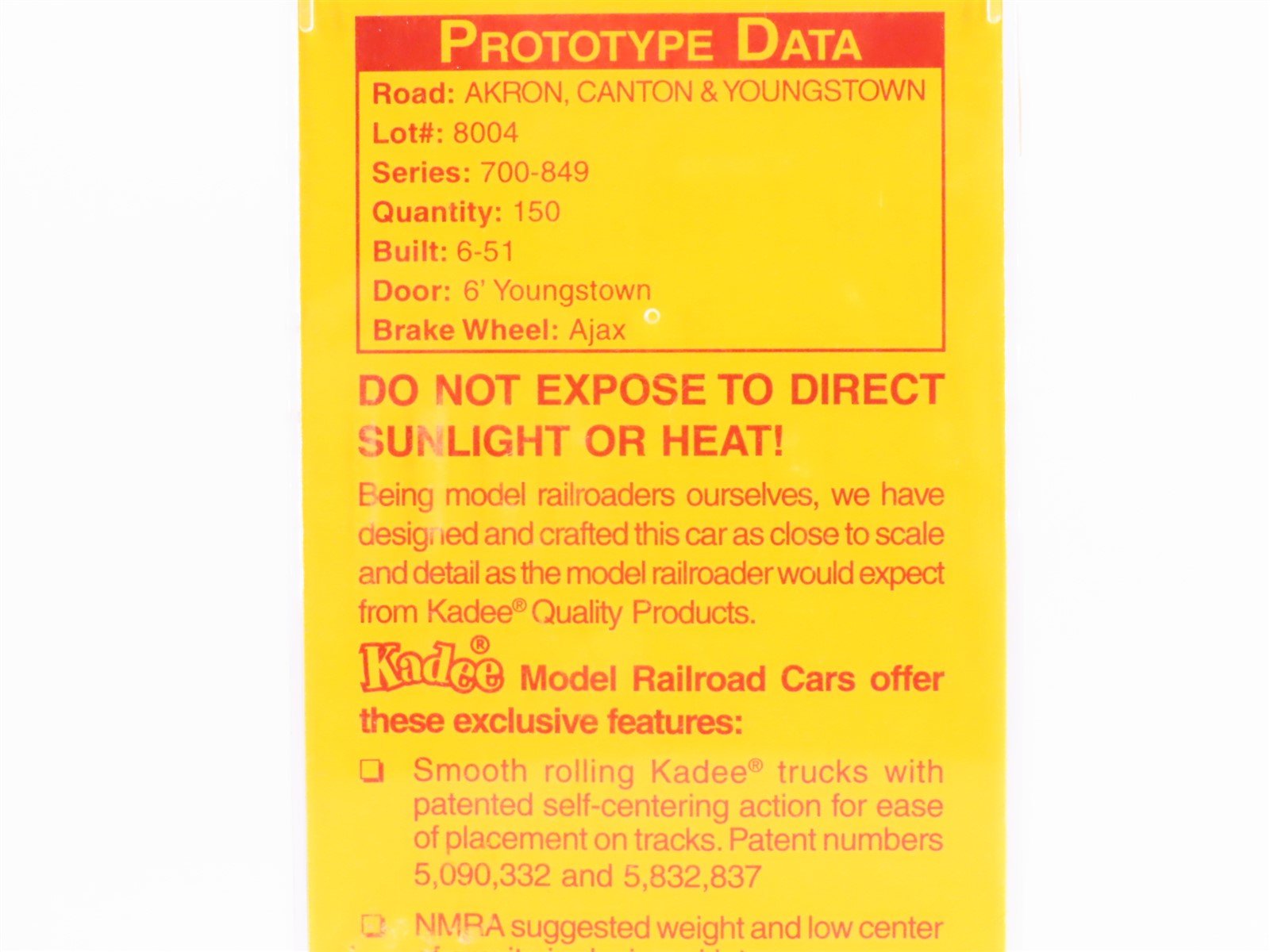 HO Scale Kadee 4058 AC&Y Akron Canton & Youngstown 40' Box Car #824 - Sealed