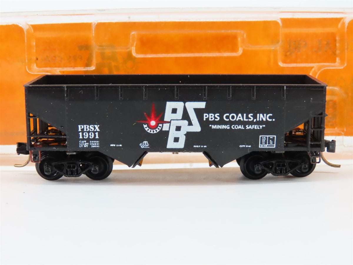 N Scale Aksarben 9102 PBSX PBS Coals Inc 2-Bay Open Hopper Car #1991