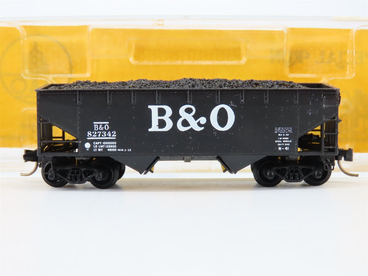 N Scale Aksarben 8907 B&amp;O Baltimore &amp; Ohio 2-Bay Open Hopper Car #827342