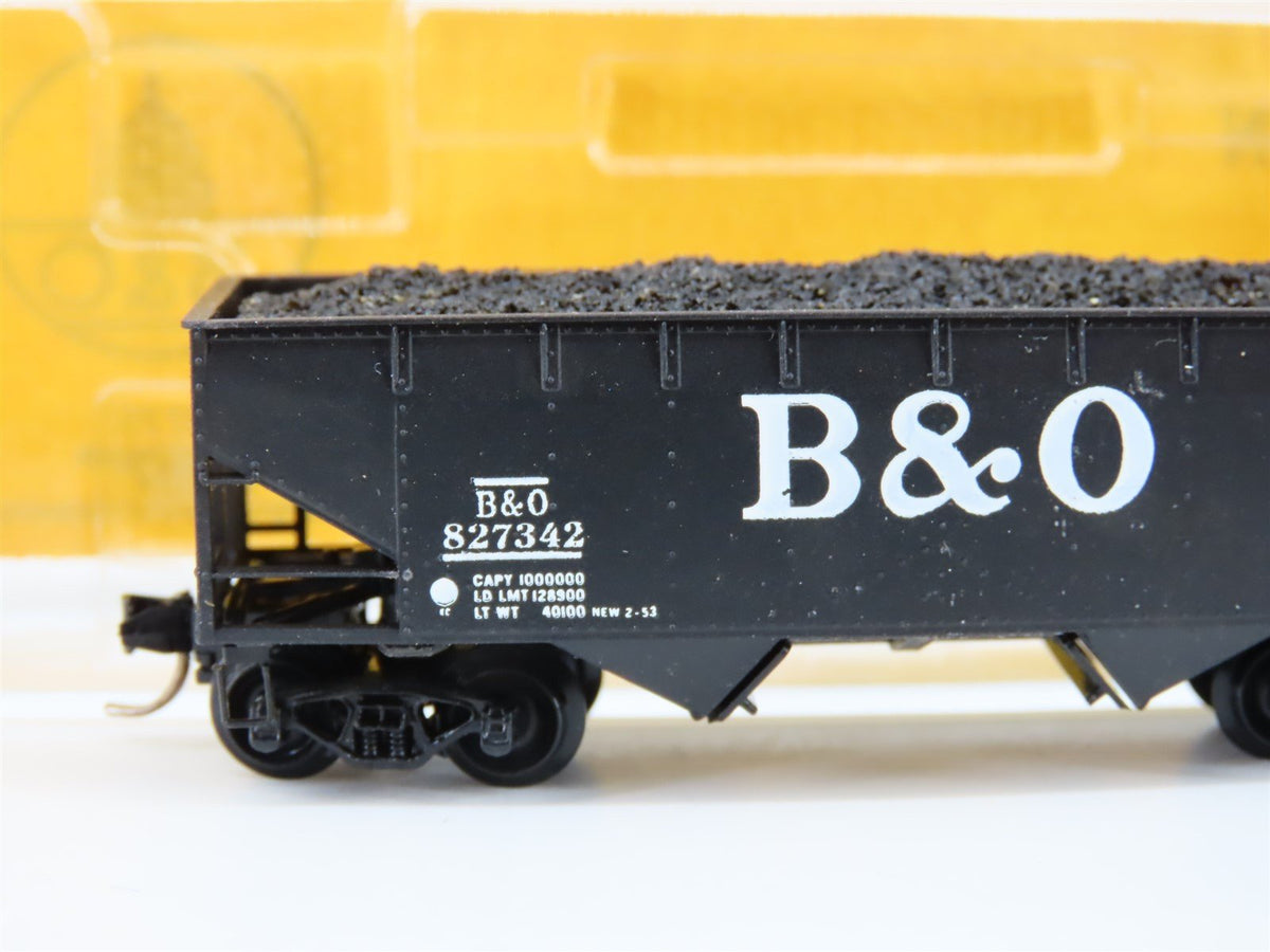 N Scale Aksarben 8907 B&amp;O Baltimore &amp; Ohio 2-Bay Open Hopper Car #827342