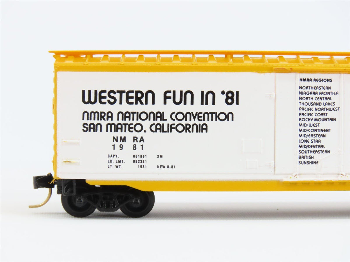 N Scale Micro-Trains MTL/Kadee NMRA Western Fun in &#39;81 50&#39; Boxcar #1981
