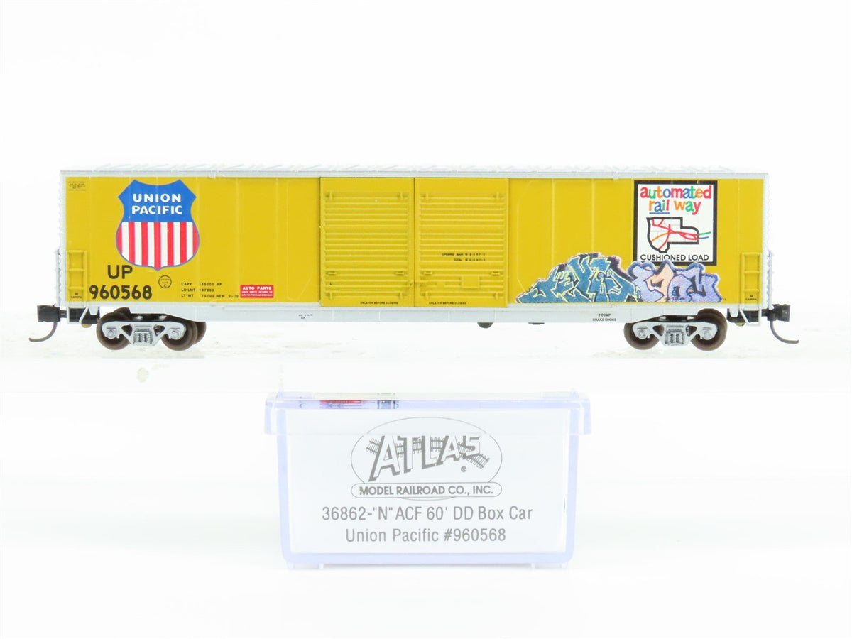 N Scale Atlas 36862 UP Union Pacific 60&#39; Box Car #960568 w/ Custom Graffiti